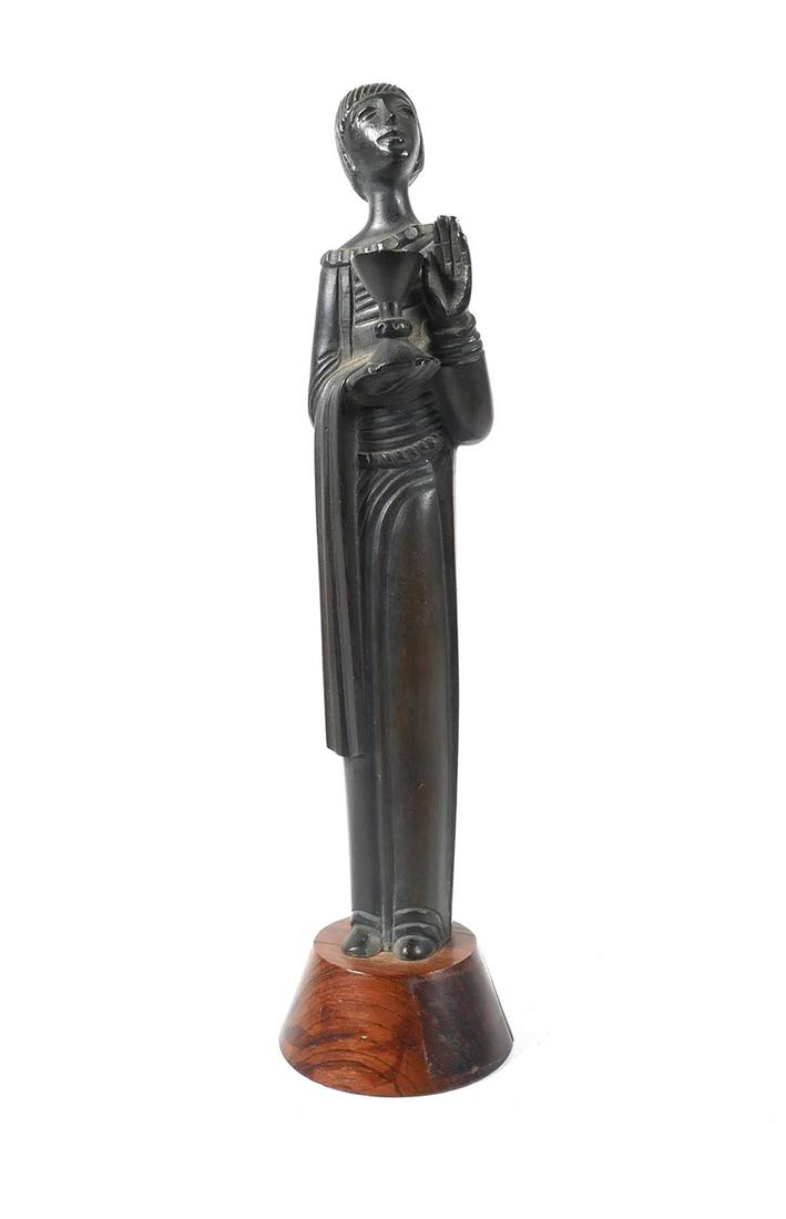 JEAN LAMBERT-RUCKI (French, 1888-1967): Bronze statue of a saint. Measures 11" high overall. This item can be shipped in-house.