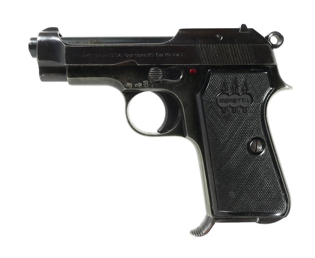 Firearm: 1956 Beretta M1935 Pistol 7.65mm: Italian M1935 Pietro Beretta-Gardone V.T. Cal. 7.65 semi auto pistol. Marked 1956 on frame. Barrel measures approx. 3 1/4". Two magazines included This item can be shipped in-house. Please check the s