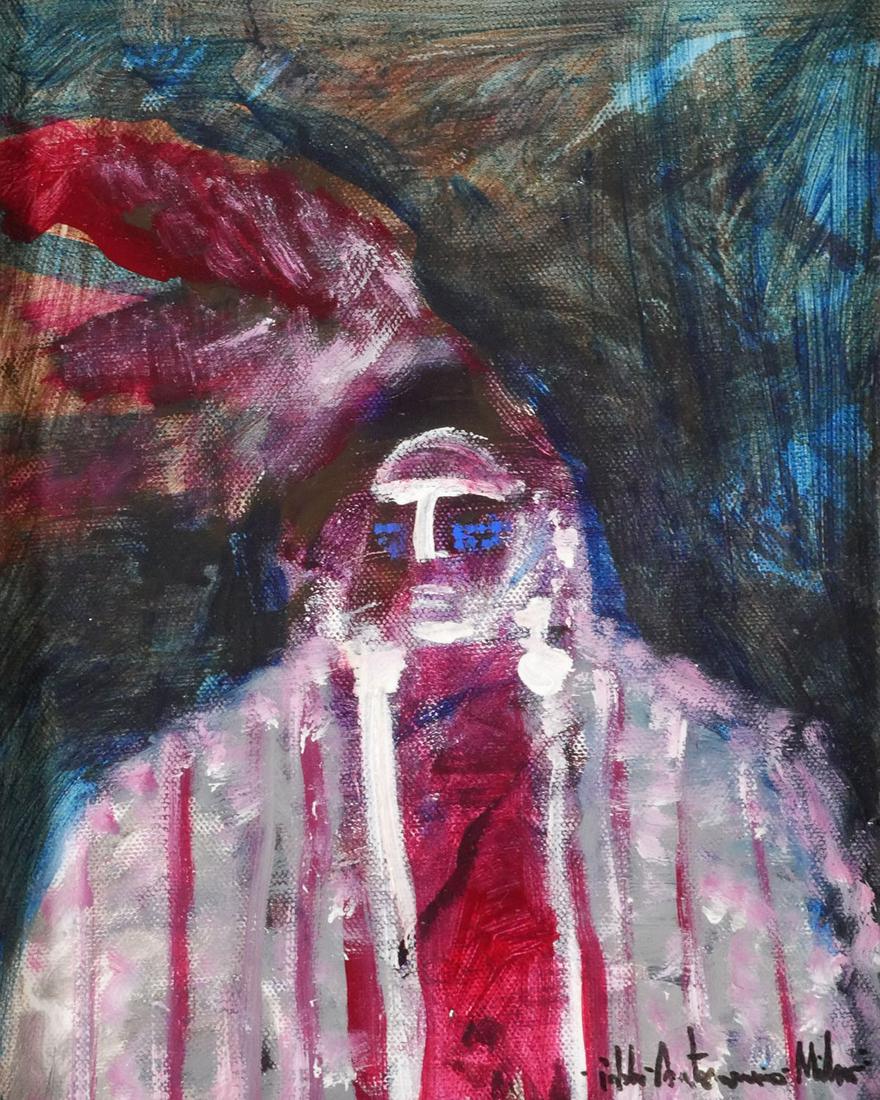 PABLO ANTONIO MILAN, o/c Native American Chief: Oil on canvas painting of a Native American Chief by Pablo Antonio Milan (American, 20th). Canvas measures 10" x 8", framed to 19" x 17". Signed at lower right. This item can be shipped in-house.