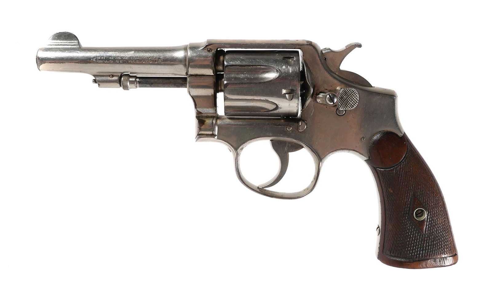 S&W Model of 1905 Revolver .38 Special: Smith and Wesson model of 1905 revolver in 38 S&W Special caliber. Barrel marked "left side barrel marked "38 S&W Special U.S. Service CTG'S". Approx. 4" barrel. Frame and cylinder have matching seria