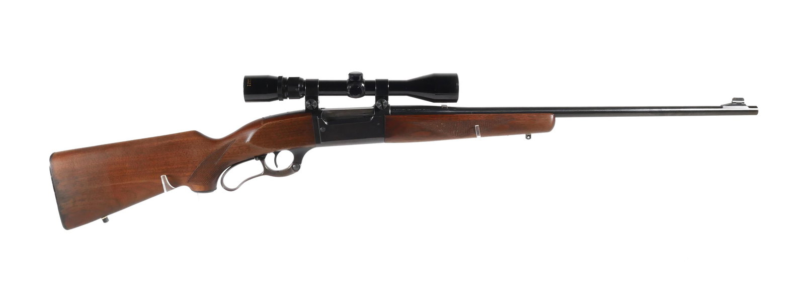 SAVAGE Model 99 R Lever Rifle 300: Circa 1953 Savage Model 99R lever action hammerless rifle chambered in .300 Savage. Serial # 738592. Barrel measures approx. 24", 44" overall. Precise Valor Luma-Glo 3-9 x 40 duplex wideview scope inc