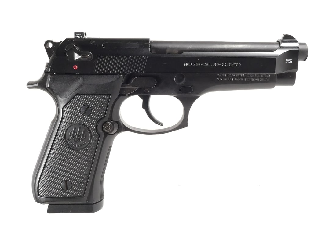 BERETTA Model 966 Pistol 40: Beretta USA Mod. 966 .40 cal. pistol. Serial #BER275050. Barrel measures 4 -7/8". One (High Capacity) 11 round magazine included. Please be aware of your state's laws regarding magazine capacity. This