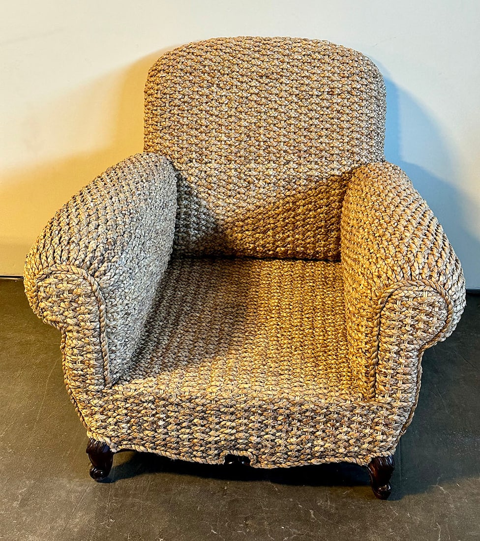 Ralph Lauren Victoria Falls Club Chair: In the manner of Louis Quinz, this 1940s style club chair is adapted with exquisitely woven water hyacinth. 40"W x 41"D x 39"H. This item will need to be shipped by a packing company of your choice. W