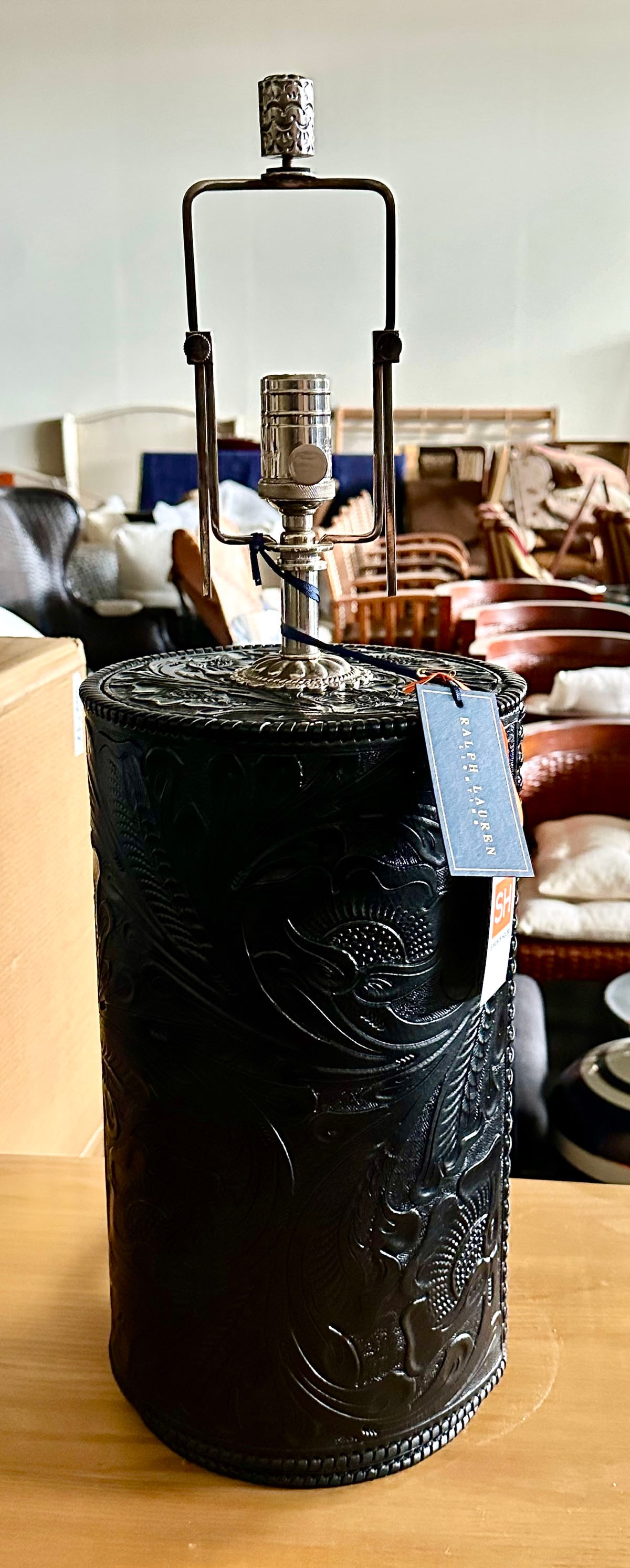 Ralph Lauren Dakota Table Lamp - Tooled Leather (1 of 5)