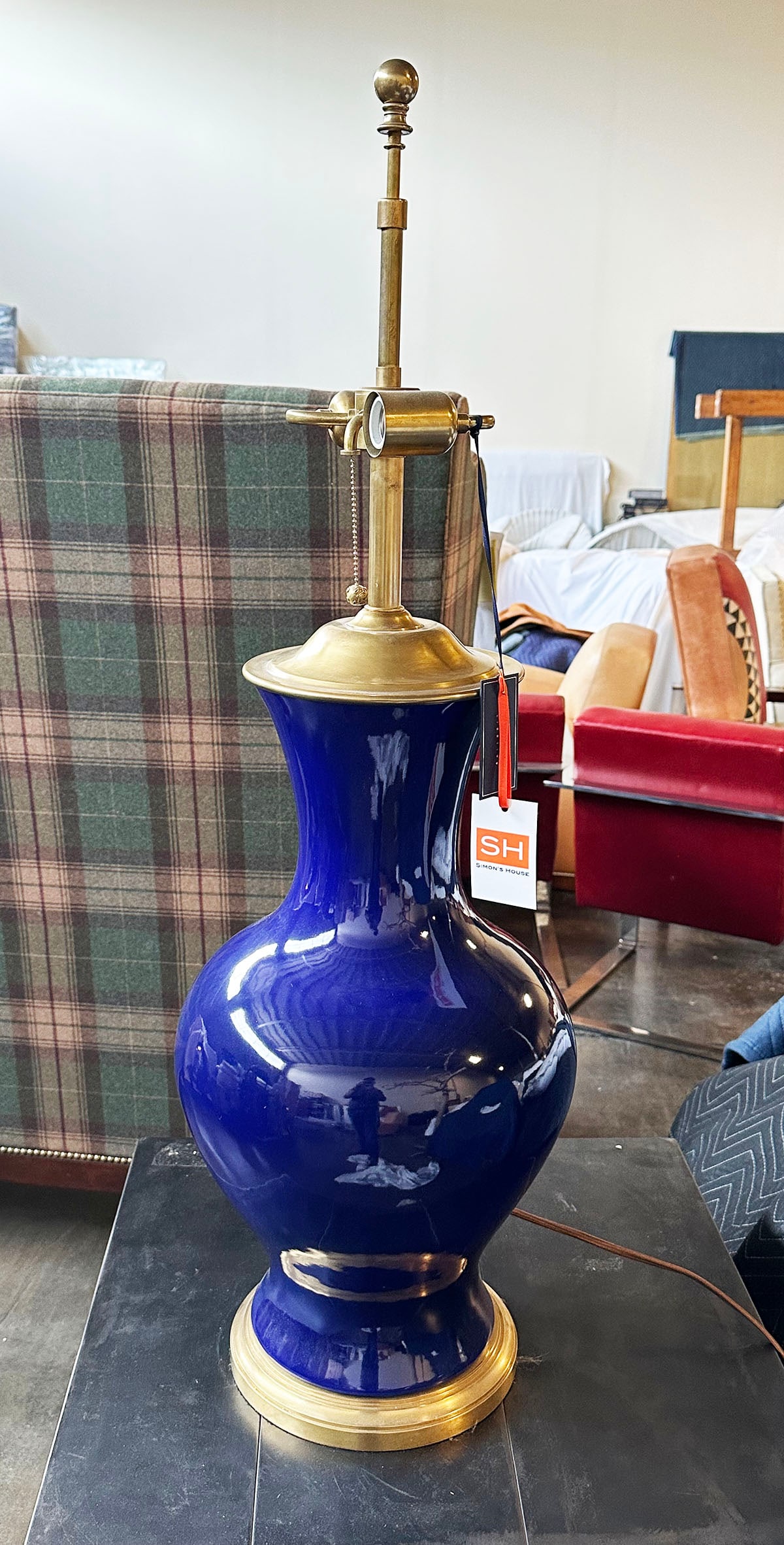 Ralph Lauren Tinsley Table Lamp: MSRP: $1,320. Dimensions : Height: 25 3/4", Width: 22 1/4". This item will need to be shipped by a packing company of your choice. We maintain a list of reliable shippers, or you may choose your own.