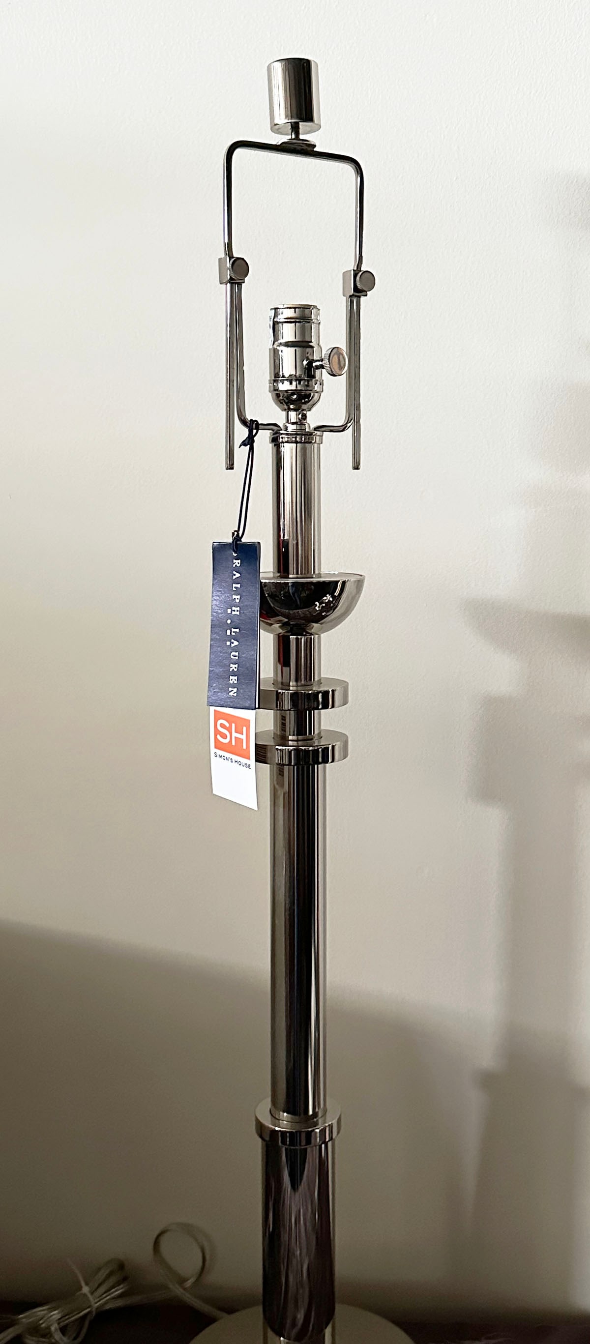 Ralph Lauren Layne Table Lamp - Polished Nickel: Dimensions: 36 1/2"H. This speak lamp is influenced by industrial design. A disk detail is included on the shaft. This item will need to be shipped by a packing company of your choice. We maintain a l