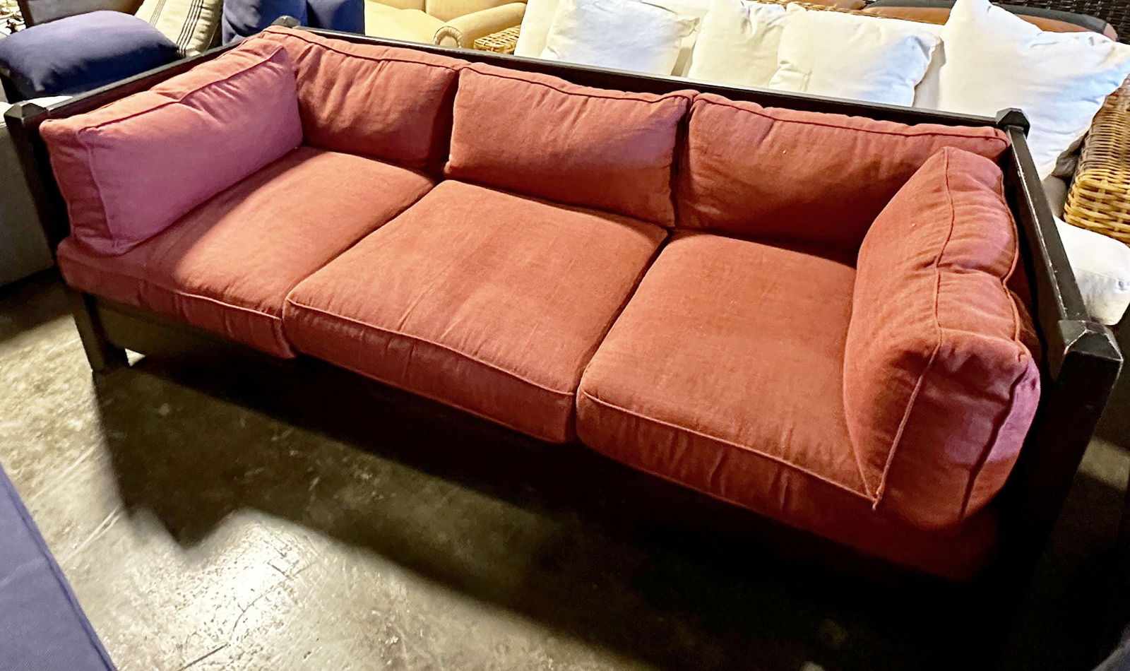 Ralph Lauren Joshua Tree Sofa: Mission-influenced X-braced frame with upholstered seats and back cushions. Dimensions 96"L x 40"D x 32"H. This item will need to be shipped by a packing company of your choice. We maintain a list of