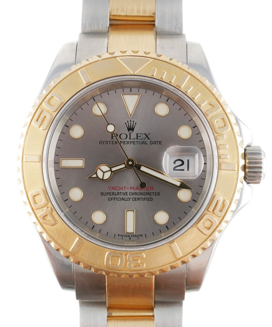 Rolex Yacht Master 18k/SS Slate Dial 16623: Rolex Yachtmaster ref. 16623 two-tone 18k yellow gold and stainless steel, slate dial. Case 40mm. Original box and tags. Circa 2005. This item can be shipped in-house.