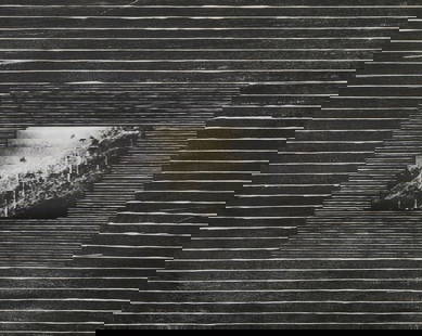 Jose Alejandro RESTREPO Print: Large mounted artwork by Jose Alejandro Restrepo, created in collaboration with USF Graphic Studio, titled Video/Print, 1996, edition of 30, measures 48 X 54". Artist designed the frame for the