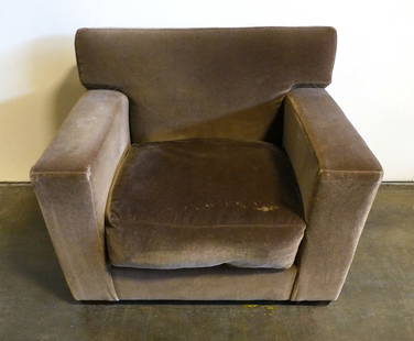 Ralph Lauren Tuxedo Chair (Mohair Fabric): RL Number: 931-03. Finish: Antique Mahogany, Dimensions: W40" x D35" x H32", Arm height 24", Seat height 17", Sitting depth 27", Between arms 25", Standard Features: One luxury down cushion. Weltless