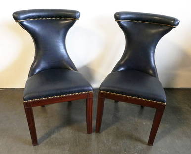 Ralph Lauren Highgate Dining Chair (Pair): RL Number: R116. Finish: Chairman Mahogany, Materials: Mahogany solids, Standard Features, Upholstered seat and back, Brass nail trim, Dimensions: W21"x D27"x H37”, Seat height 19 1/2” Thi