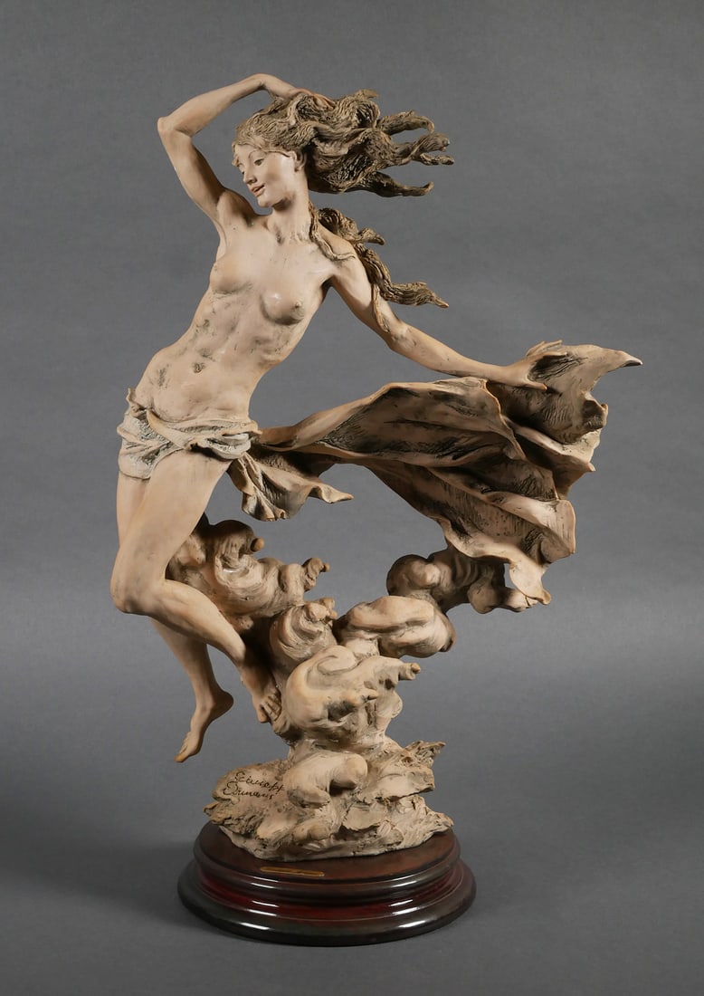 Giuseppe Armani ZEPHYR Sculpture: Signed Giuseppe Armani "Zephyr" nude figure #1010/T. Limited edition figurine 783/1500. Capodimonte porcelain mark on base, dated 1993, Florence. Sculpture measures approx. 17" tall x 11" x 6" includi