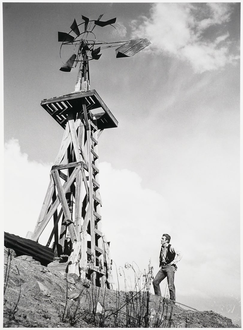 JAMES DEAN, Frank Worth Image: Vintage image, 16" x 12" black and white digital pigment print of James Dean from "Giant," blind stamp lower right corner reads "Frank Worth Estate Limited Edition," numbered on back in marker #9/12.