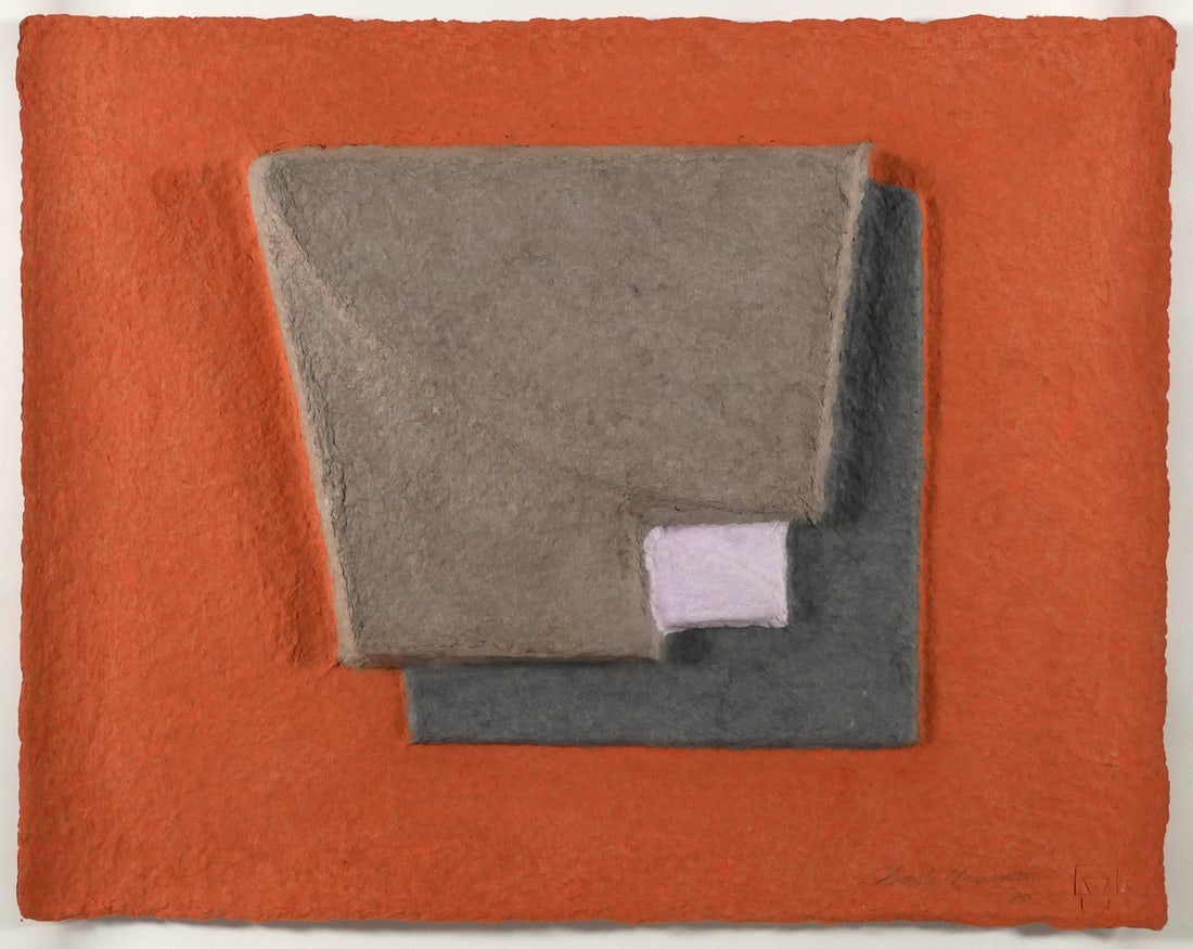 CHARLES HINMAN Cast Paper Relief: Large cast paper relief with deckled edges, untitled by artist Charles Hinman, created 1981, signed and dated lower right, label on back from Irving Galleries. Paper measures 22" x 28", mounted in a P