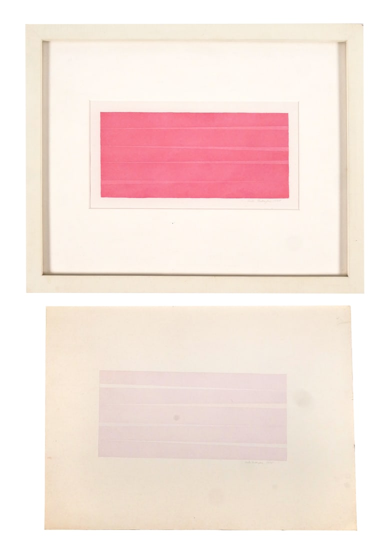 CARLO BATTAGLIA, 2 Watercolors, 1975: Two signed watercolor paintings by Carlo Battaglia (Italian, 1933-2005). One is matted and framed, both are signed and dated 1975 lower right. Painting area about 4" x 8-5/8", paper is 10-1/4" x 14". 