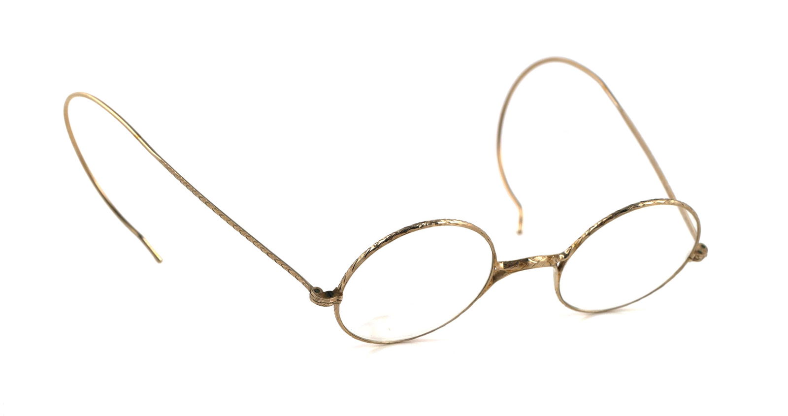 Antique 14K Gold Eyeglasses Spectacles: Early 20C marked 14k gold eye glasses. Gold weight about 11 grams (one lens removed and weighed, doubled then deducted from total weight). Provenance: From the estate of a Florida ophthalmologist and