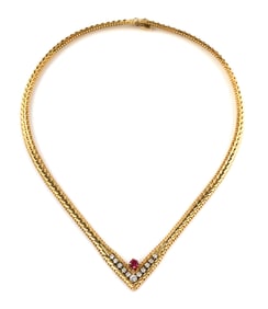 14K Gold Diamond & Ruby Necklace