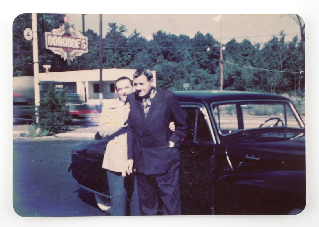 BABE RUTH, One of His Last Photos, June 1948: One of a kind, unpublished Type I Kodachrome candid photo of Babe Ruth and his friend, James Donohue, dated on verso June 10, 1948. Ruth passed away a little over two months later. In this photo, take