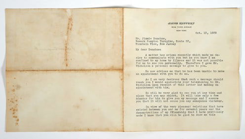 JACOB RUPPERT Yankees Owner, Baseball HOF