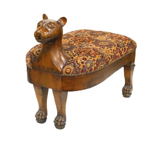 Carved Fruitwood Wild CAT Bench, Egyptian Revival