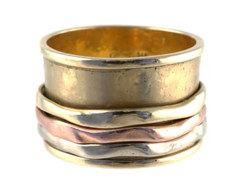 14k Gold SPINNER Ring, Tricolor, Size 7