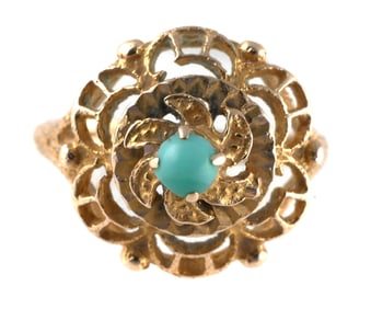 Vintage 14k Gold Openwork Turquoise Ring