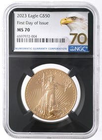 GOLD MS70, 2023 First Day of Issue Eagle $50