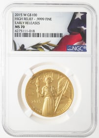 GOLD MS70, 2015-W $100 High Relief Early Release