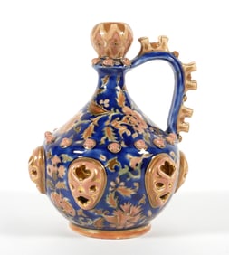 ZSOLNAY Porcelain Ewer Jug, Gilt Openwork