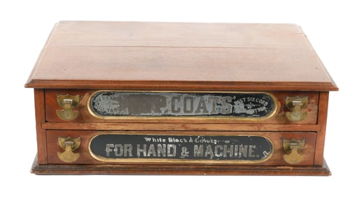 19th C. COATS Two-Drawer Spool Cabinet