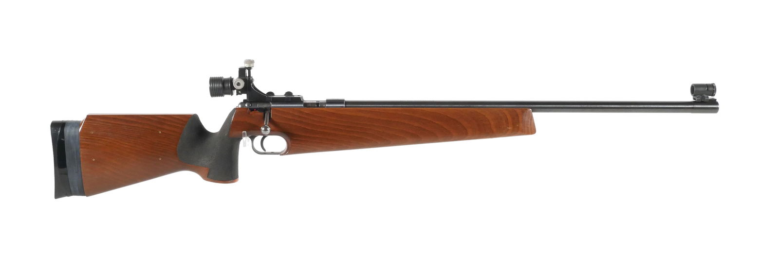 ANSCHUTZ Model 1403 Match Rifle 22: Anschutz Model 1403 bolt action single shot target rifle, chambered in .22 Long Rifle caliber. Serial #1242374, IC date code (1982). Barrel is marked "J.G. Anschutz Gmbh Ulm West Germany". Barrel meas