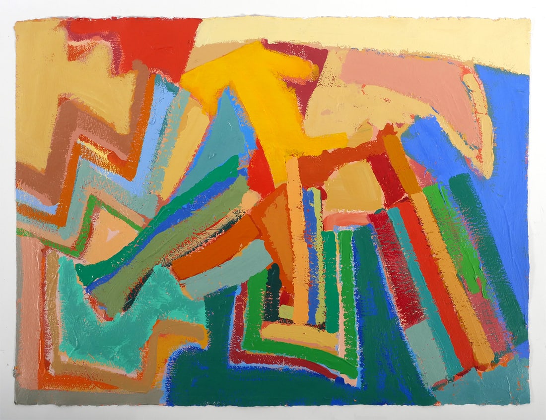 Edward AVEDISIAN Acrylic Abstract Ptg: Acrylic on paper, thickly painted impasto abstract painting by Edward Avedisian (American, 1936-2007), signed on verso and dated 1981 and the title "When it was green," paper measures 30" x 22" with a