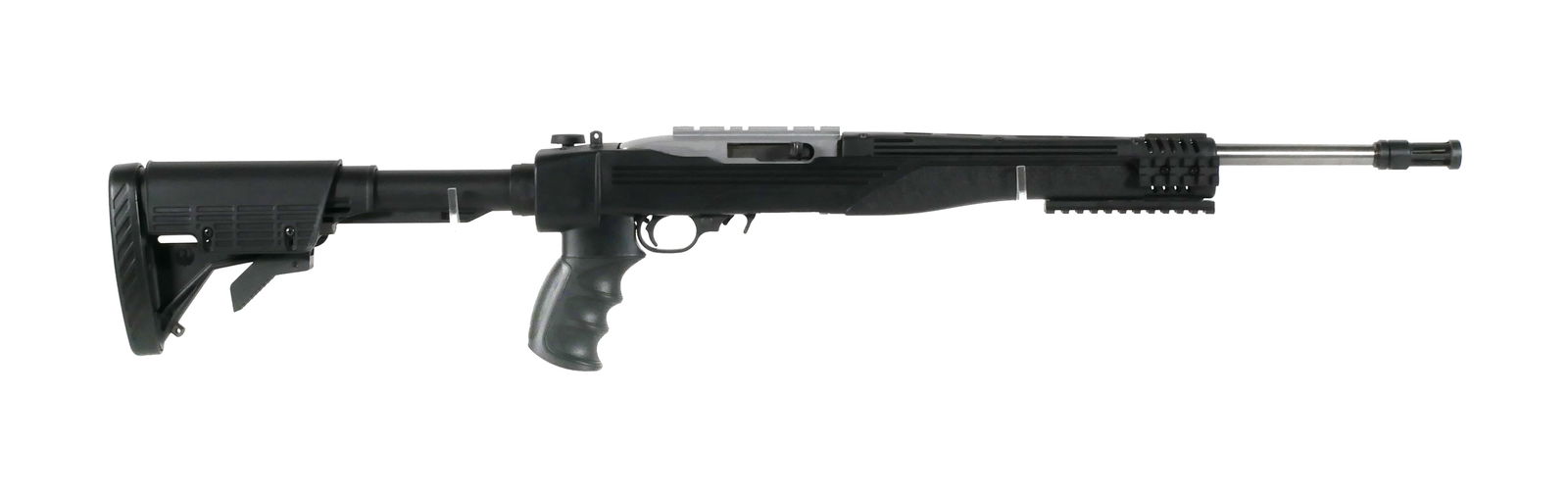 RUGER Model 10/22 Tactical 1296 Rifle 22: Ruger Model 10/22 Tactical semi-auto rifle in .22 Long Rifle caliber. Serial #823-38783. Stainless barrel measures approx. 16.12", 37.5" overall with stock extended. ATI Six position folding stock. Or
