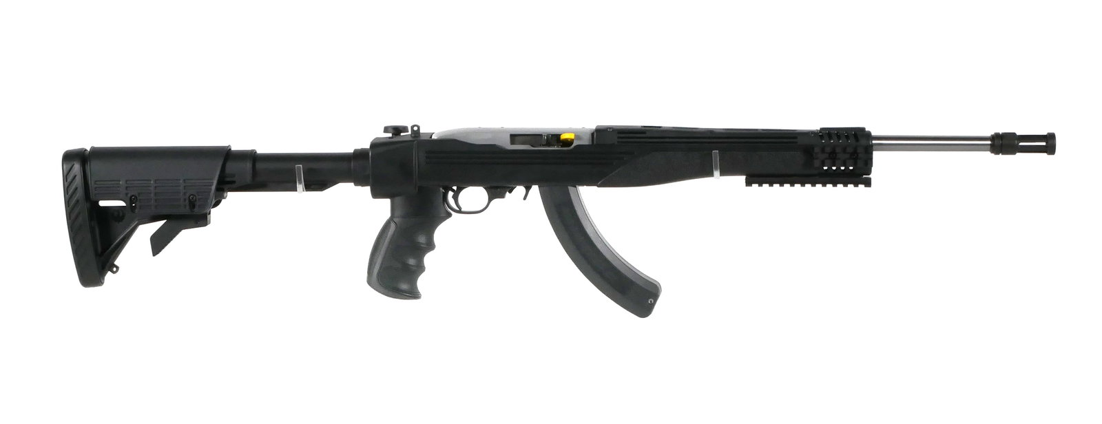 RUGER Model 10/22 Tactical 1296 Rifle 22 LR: Ruger Model 10/22 Tactical semi-auto rifle in .22 Long Rifle caliber. Serial #823-44501. Stainless barrel measures approx. 16.12", 37.5" overall with stock extended. ATI Six position folding stock. Or