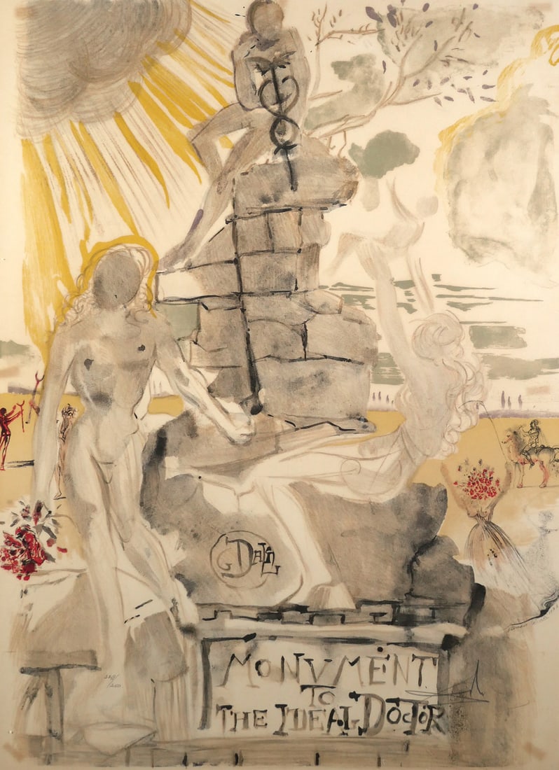 SALVADOR DALI, Monument to the Ideal Doctor, Litho: Salvador Dali (Spanish, 1904-1989). Monument to the Ideal Doctor, lithograph, circa 1973. Pencil signed and numbered 329/350. Sheet size is 30" x 22", framed to 37" x 29". This item will need to be sh