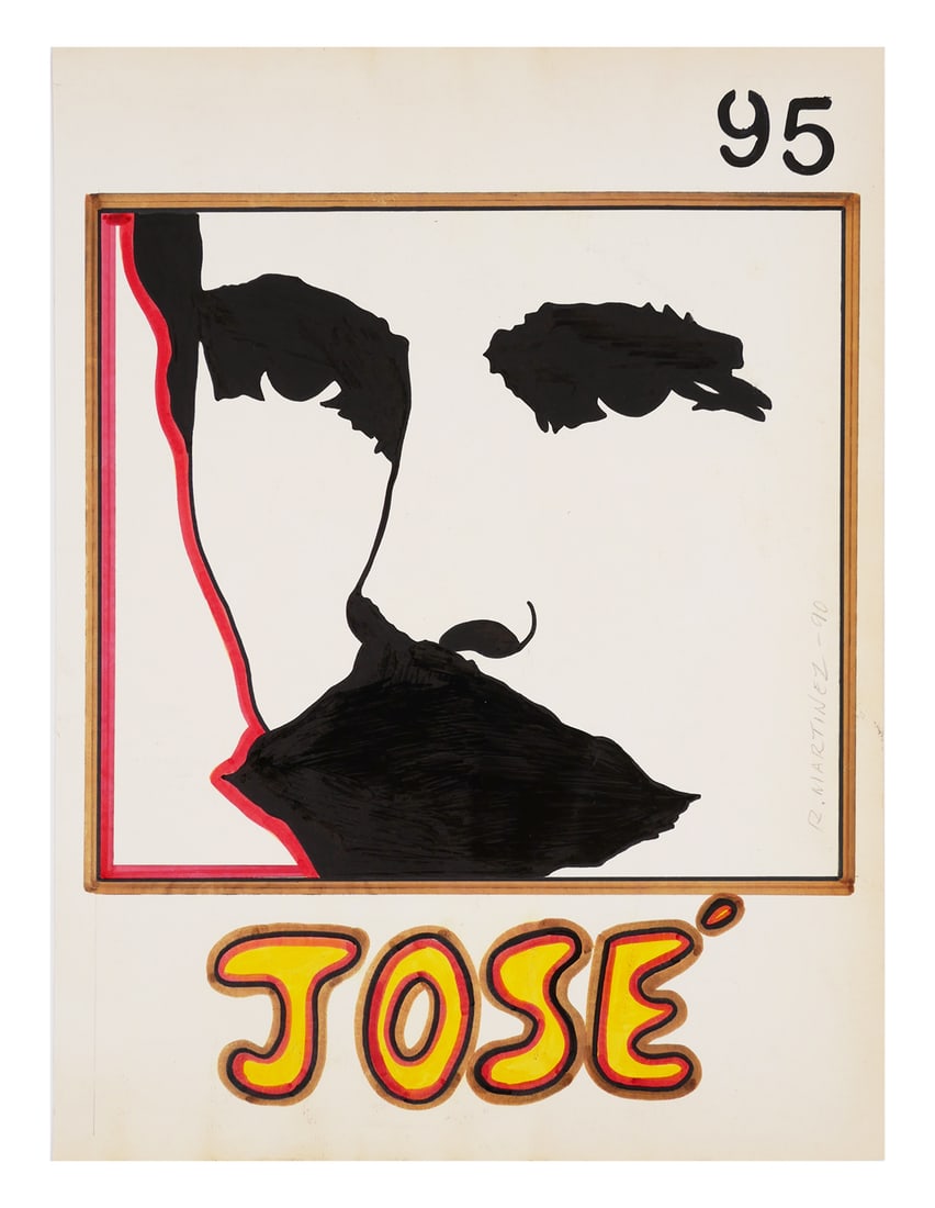 Raul Martinez (Cuba), Portrait of Jose Marti: Ink on paper sketch of Cuban national hero, Jose Marti, signed and dated 1990 by artist Raul Martinez (Cuban, 1927-1995). Piece measures about 11-3/8" x 8-1/2". Comes with copy of 2007 letter of authe