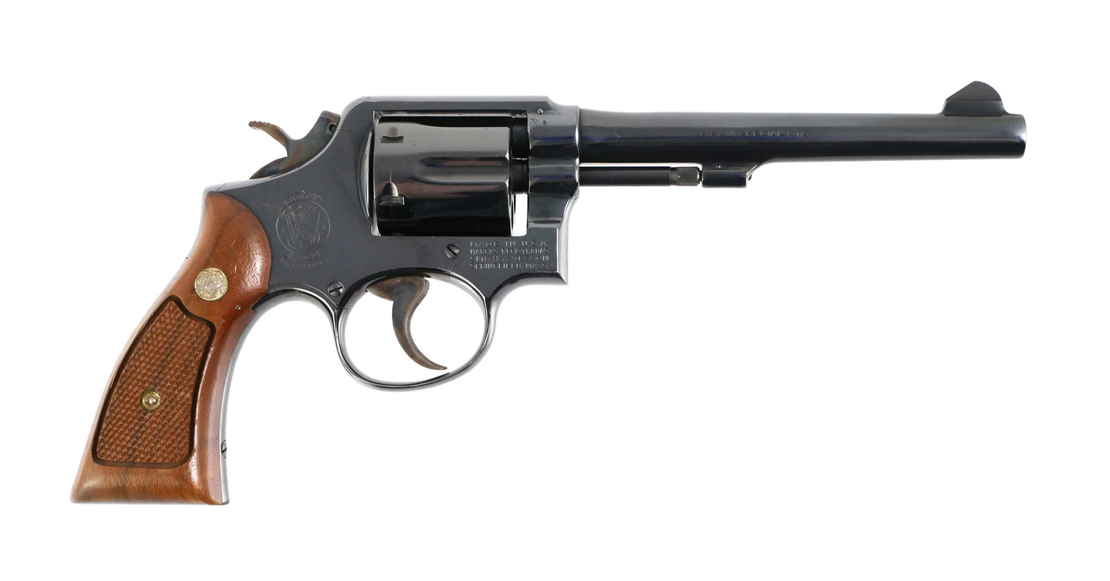 SMITH & WESSON Model 10-5 Revolver 38: Smith and Wesson Model 10 Military & Police revolver in .38 S&W Special. Serial #D462436, (1972-73). Barrel measures approx. 6". Capacity: 6 rounds. Includes vintage S&W box. This item can be shipped