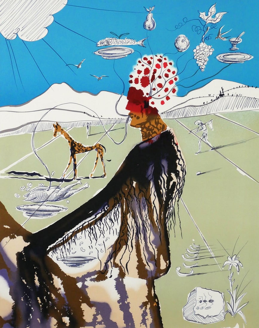 Salvador DALI Earth Goddess Litho: Lithograph in colors on Arches paper titled "Earth Goddess" by Surrealist Salvador Dali (1904-1989), signed in pencil lower right and numbered left 347/350. Image measures 22-1/2" x 18" frame measures