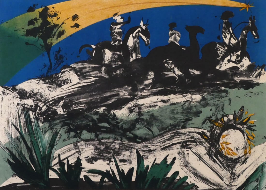 Salvador DALI Warrior's Dream Litho: Color lithograph on paper titled "Warrior's Dream" by surrealist Salvador Dali (1904-1989), signed in pencil lower right, titled lower center and numbered lower left 88/300. Image measures 16" x 22" f