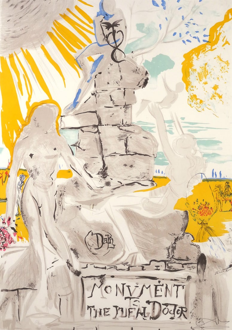 Salvador DALI Monument to the Ideal Doctor: Color lithograph on paper titled "Monument to the Ideal Doctor" by surrealist artist Salvador Dali (1904-1989), signed in pencil in image lower right and numbered lower left 52/300. Image measures 29"
