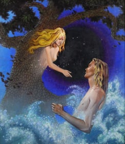 CARL LUNDGREN, Oil on Board Wood Nymph