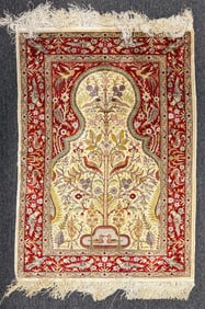 Sino Persian Silk Prayer Rug Signed