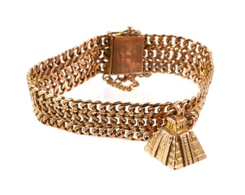14K Rose Gold Bracelet & Mayan Pyramid Charm