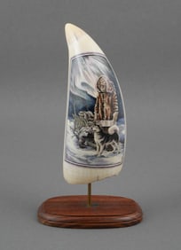 Signed Scrimshaw Tooth Polychrome Scene