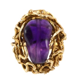 14K Gold Amethyst Brutalist Ring