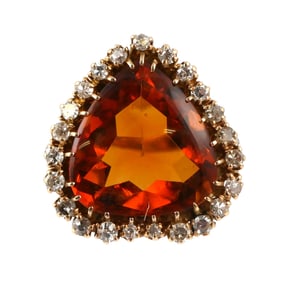 14K Gold Diamond Citrine Heart Ring