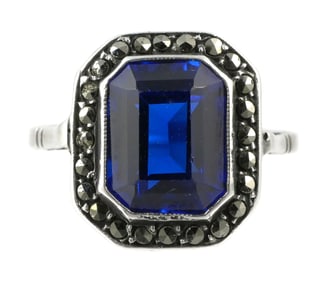 Sterling Blue Topaz Art Deco Style Ring
