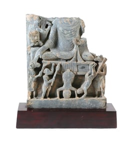 Gandharan Schist Panel, Buddha Acrobats Animals