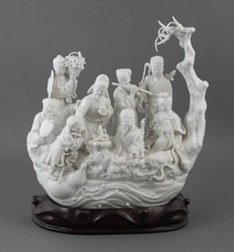 Chinese Blanc de Chine Immortals on Boat