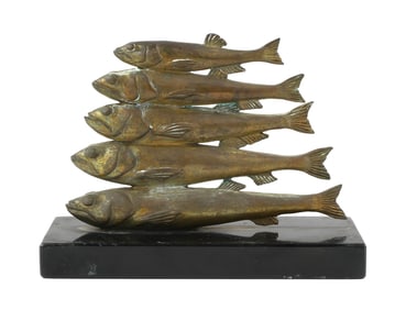 Modernist Bronze Five Fish Sculpture